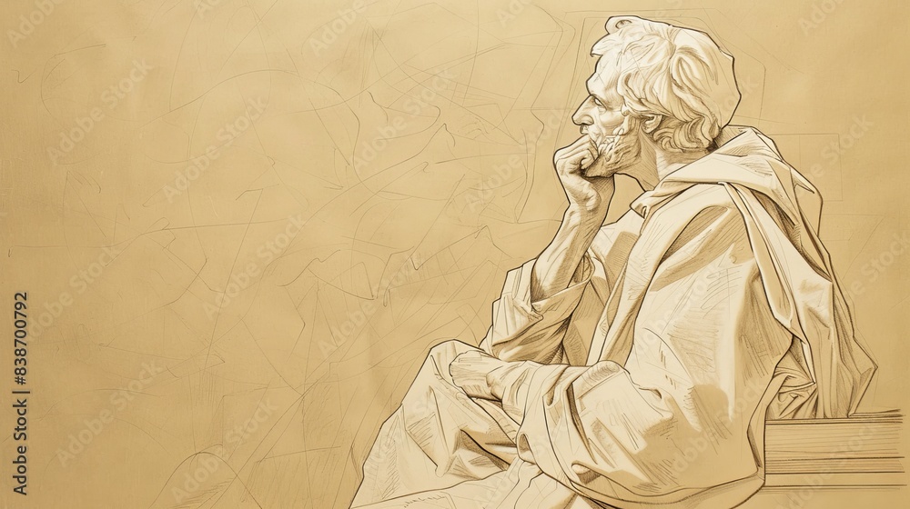 Naklejka premium Corruption and Salvation: Psalms 53 Biblical Illustration, God's Judgment and Hope, Beige Background, copyspace