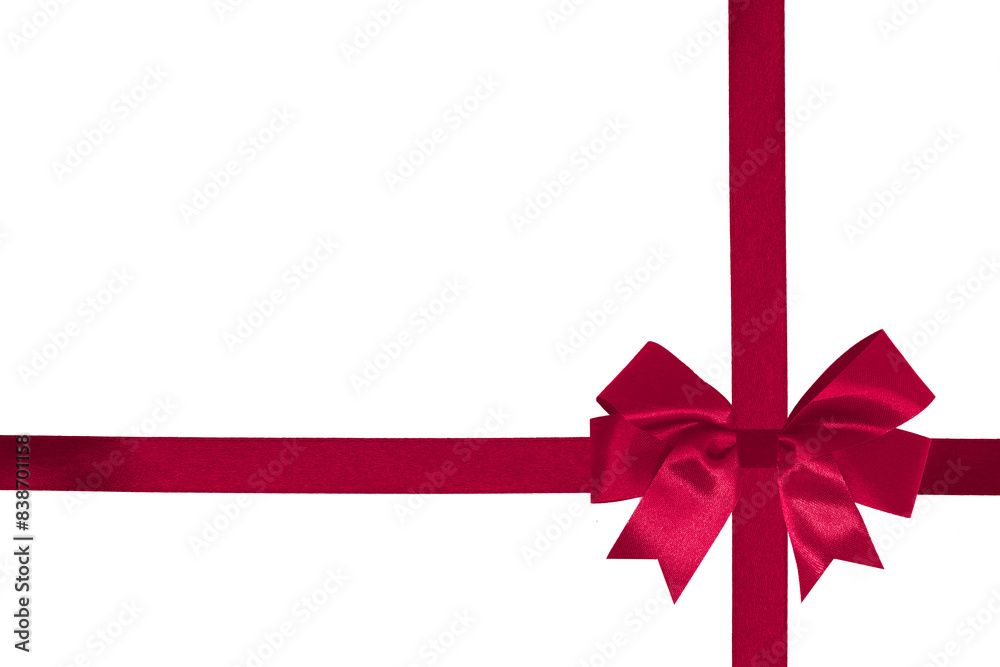 Red ribbon with red bow on bottom right corner, PNG image transparent and white background Red ribbon with red bow on bottom right corner, PNG image transparent and white background