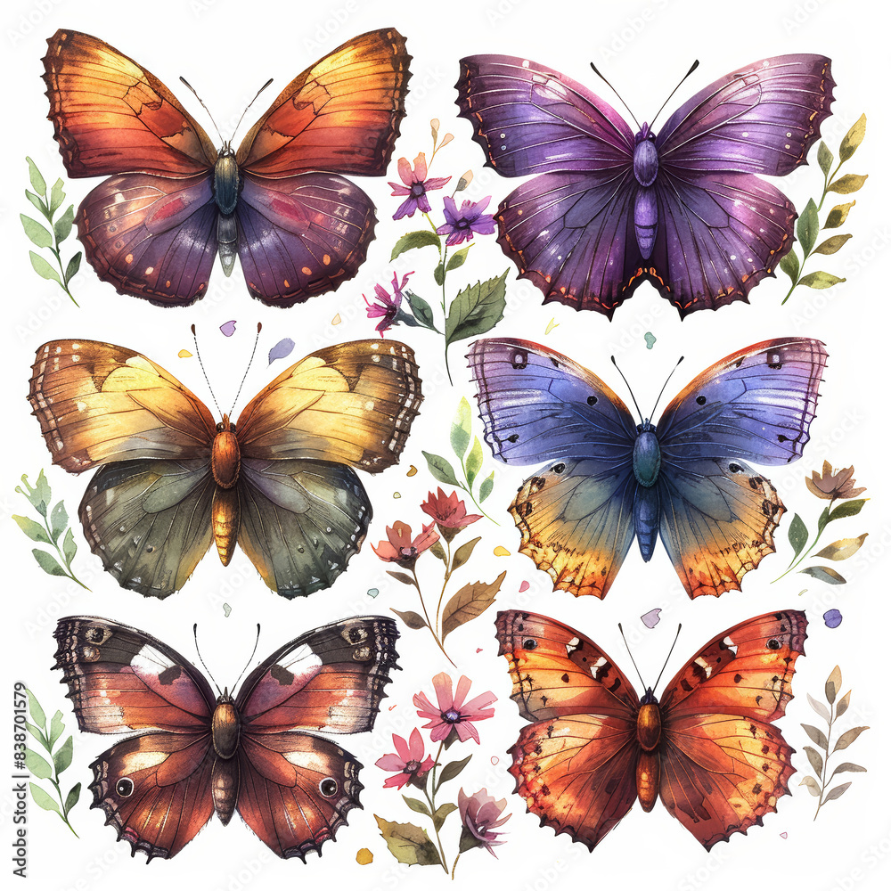 Set of watercolor butterfly illustrations Set of watercolor butterfly illustrations