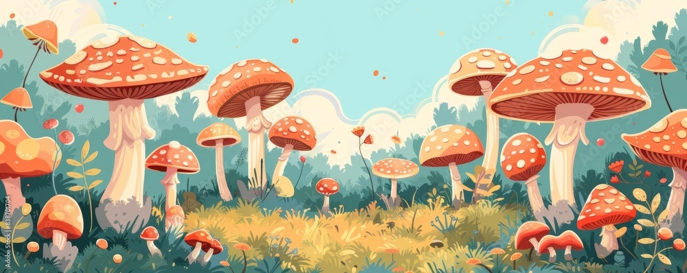 Fungi flat design side view environment theme animation complementary color scheme Fungi flat design side view environment theme animation complementary color scheme