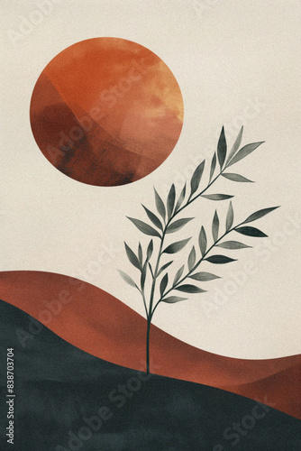 Nature inspired minimalist wall art print, simple and clean poster design