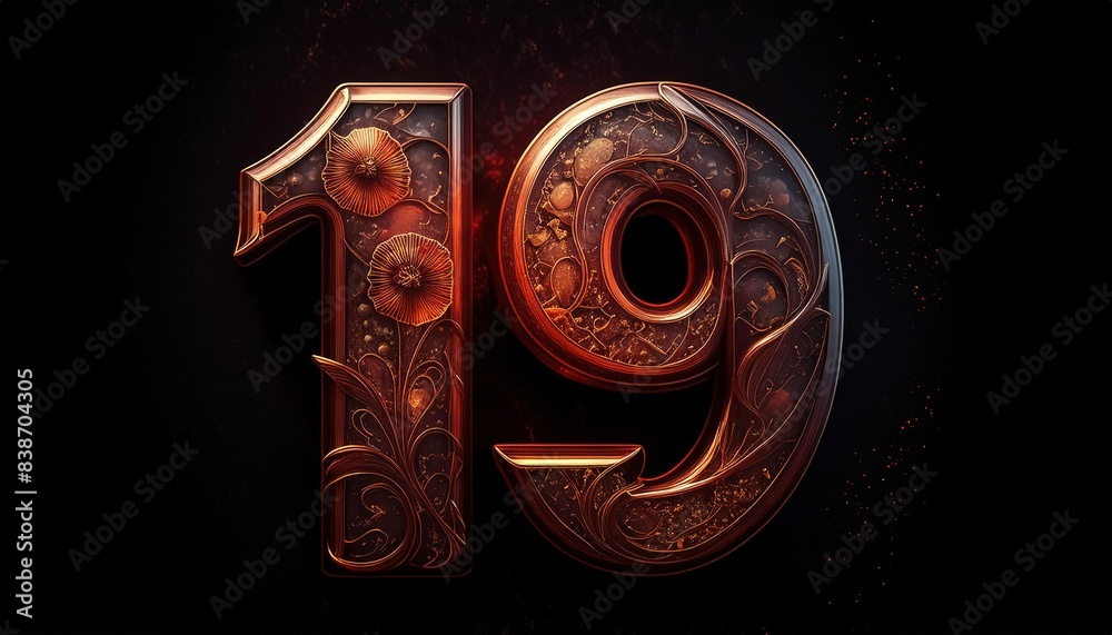 Elegant Floral Patterned Number 19 Design Elegant Floral Patterned Number 19 Design