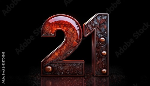 Engraved Red Number 21 with Ornamental Design