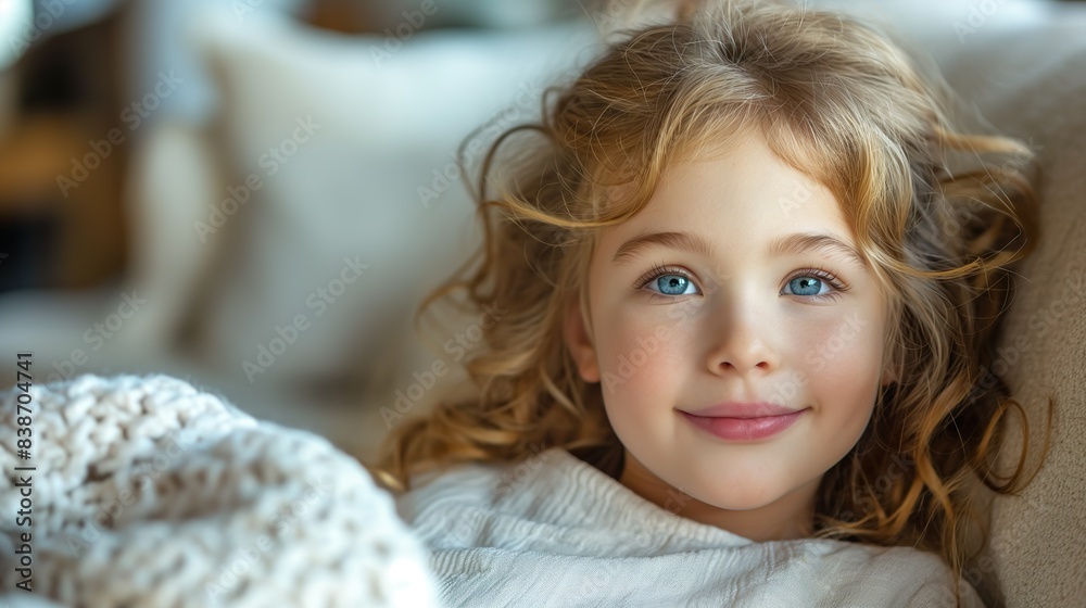 Child Lying In Morning Bed. Illustration On The Theme Of Childhood And Joy, Man And Family. Generative AI Child Lying In Morning Bed. Illustration On The Theme Of Childhood And Joy, Man And Family. Generative AI