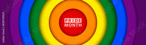 Circle rainbow steps colors background for Pride Month. Horizontal design. Vector illustration.