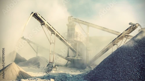 Industrial background, Smog and dirty dust air pollution industrial background on outdoor rock crushing and digging plant factory