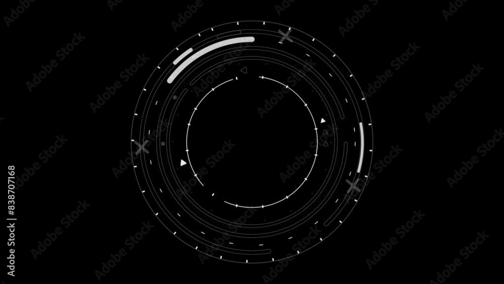Hud circle with dots spinning. Computer generated ring on black background