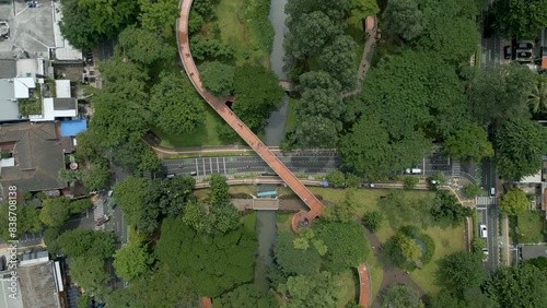 Aerial view of Infinity Link Bridge at Tebet eco park Jakarta, Indonesia. photo