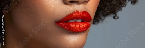 Confident and Stylish Woman s Close up Lips with Bold Red Lipstick