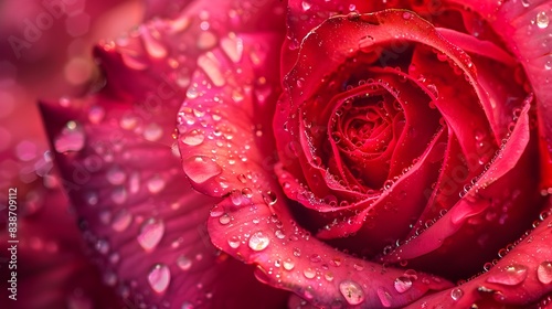 Glistening Red Rose with Dewdrops on Petals   Vibrant Floral Close up