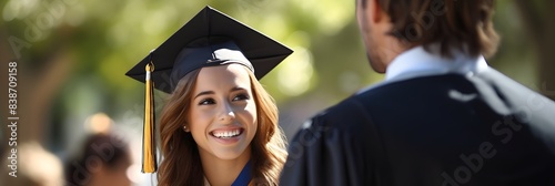 Happy student receiving diploma at graduation ceremony capturing academic achievement and success photo