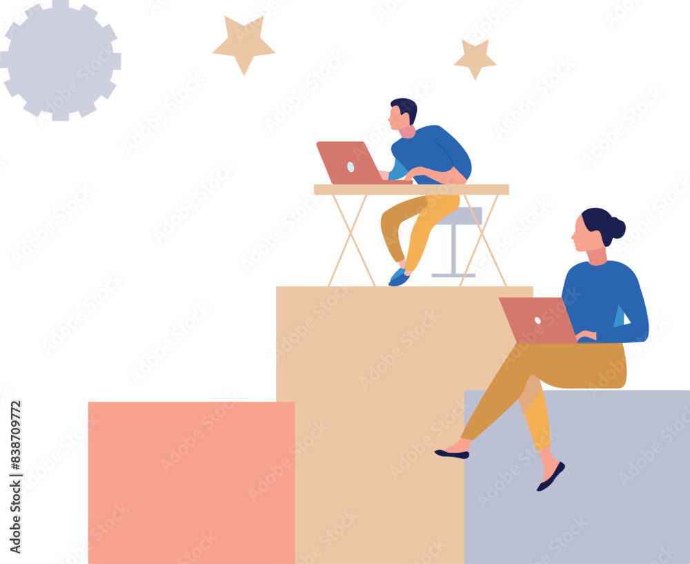Boy and girl working on laptops. Boy and girl working on laptops.