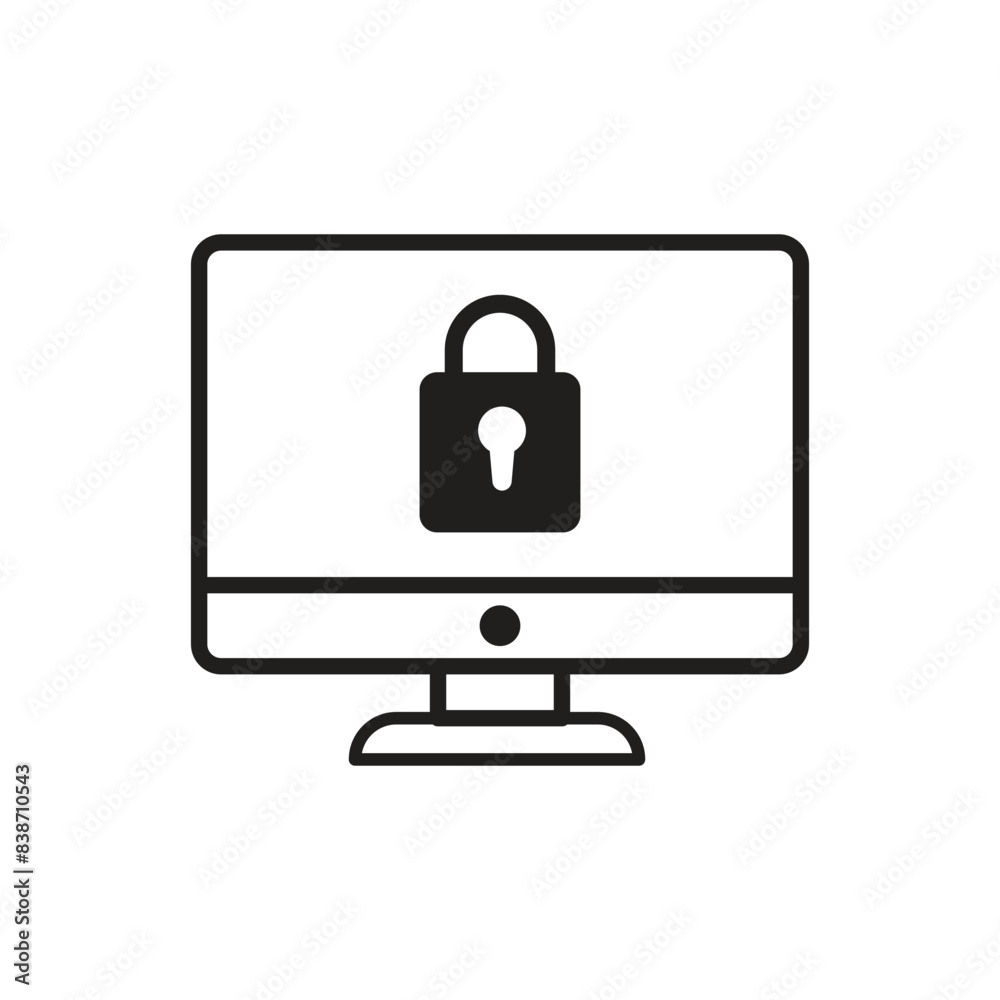 Computer with lock icon line design template Computer with lock icon line design template