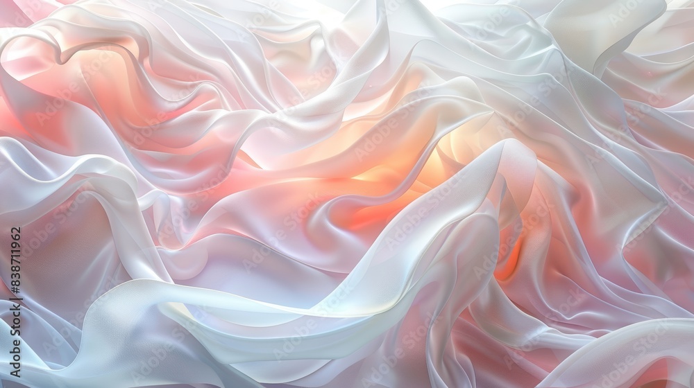 Obraz premium Abstract soft flowing fabric in white and peach tones, creating a delicate, elegant, and dreamy visual effect with light and texture