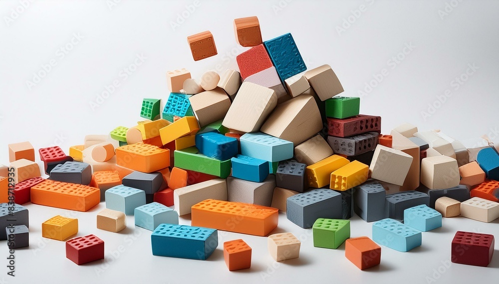 Block Pocture White background, white space in the center of picture. A pile of ...