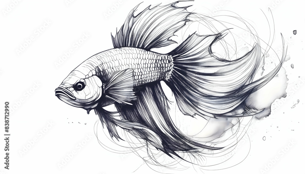 abstract colorful betta fish sketch pencil on digital art concept, Generative AI. abstract colorful betta fish sketch pencil on digital art concept, Generative AI.