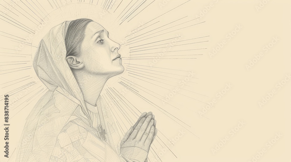 Mercy Expression Saint Faustina Kowalska in deep prayer, receiving a vision of the ...