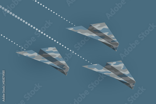 Airplanes made from paper with military camouflage pattern