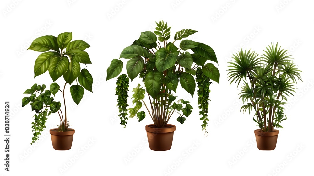 Fototapeta premium set of tropical creeper plants in a row on transparent background.