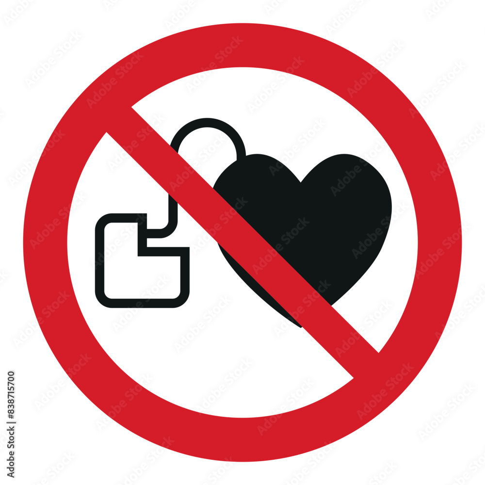iso prohibition safety signs v2 No access for people with active implanted cardiac devices symbol and pictogram only size 1 x 1 round shape iso prohibition safety signs v2 No access for people with active implanted cardiac devices symbol and pictogram only size 1 x 1 round shape