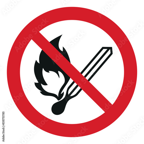 iso prohibition safety signs v2 no open flame symbol and pictogram only size 1 x 1 round shape