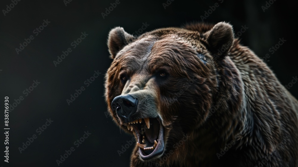 a angry bear, dark background, hyper realistic photography a angry bear, dark background, hyper realistic photography