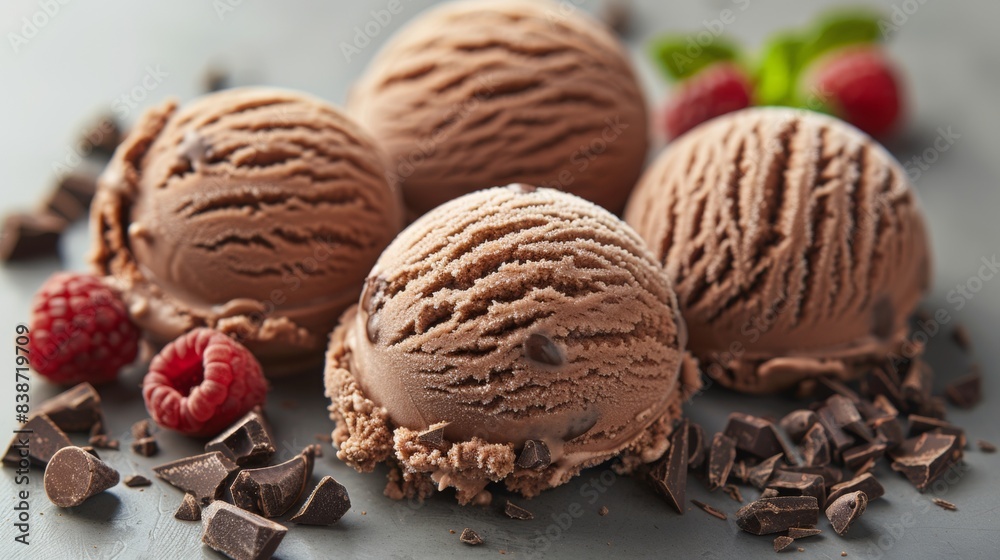 Chocolate ice cream beautifully presented on a white isolated background Chocolate ice cream beautifully presented on a white isolated background
