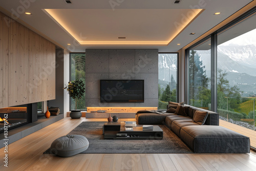 A modern living room with integrated smart home devices