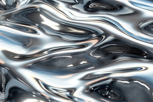 Glossy silver metal fluid glossy chrome mirror water effect background backdrop texture
