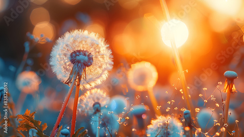 Dandelion Plant with spring time seed head (Tamarack officialese) Common Dand...