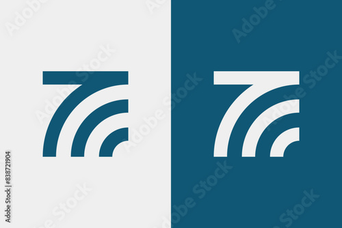 7 or T Wifi Logo. This logo is a combination of the number 7 or the letter T and the wifi with modern and simple.