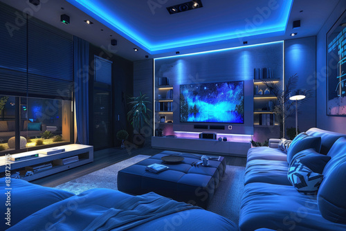 A contemporary living room with state-of-the-art smart home devices