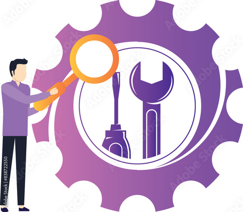 The boy is searching for the settings.