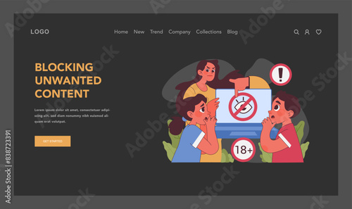 Blocking unwanted content concept. Flat vector illustration