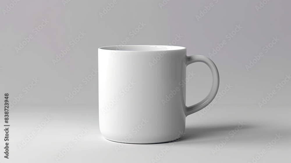A simple white coffee cup displayed against a plain, light grey background, showcasing minimalistic design and elegance.. A simple white coffee cup displayed against a plain, light grey background, showcasing minimalistic design and elegance..