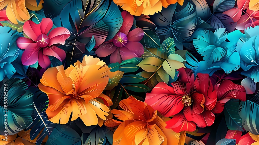 28 Deconstructed botanical scene, abstract flowers and leaves, colorful collage, layered perspectives, hyper detailed 28 Deconstructed botanical scene, abstract flowers and leaves, colorful collage, layered perspectives, hyper detailed