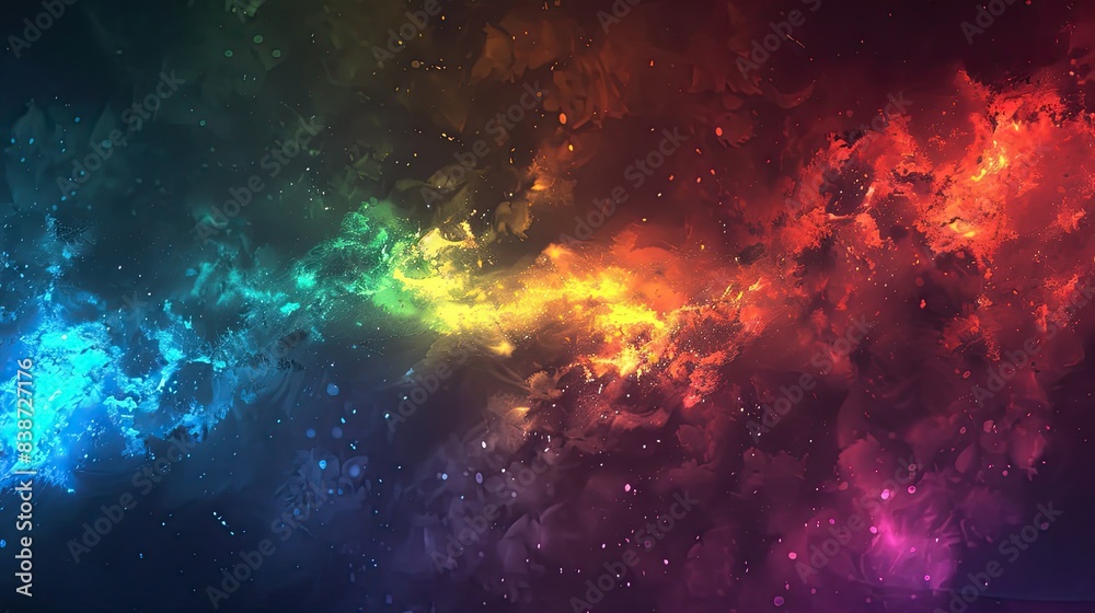 Dynamic and colorful abstract art depicting a vibrant rainbow nebula, blending shades of blue, green, yellow, and red.. Dynamic and colorful abstract art depicting a vibrant rainbow nebula, blending shades of blue, green, yellow, and red..