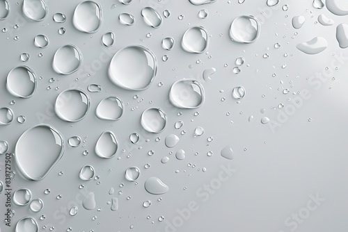 spots Water drops on a gray background, from above. Realistic, Generative ai