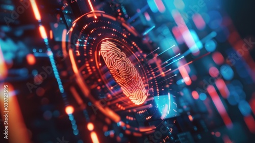 Two-factor authentication login or cybersecurity fingerprint, ensuring a secure online connection for professional trading or accessing financial and personal electronic banking accounts. photo