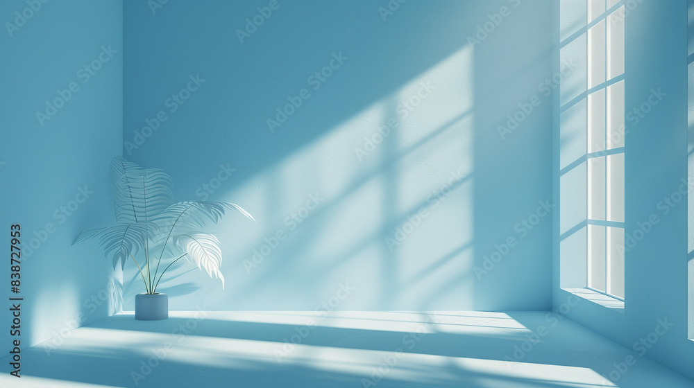 Obraz premium interior of a building blue empty room with light shining through a window 