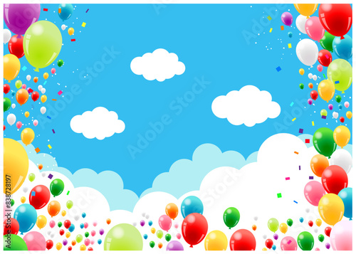 風船、空、イラスト、横、背景