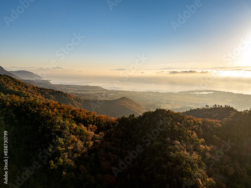 紅葉する早朝の比良山　空撮 photo