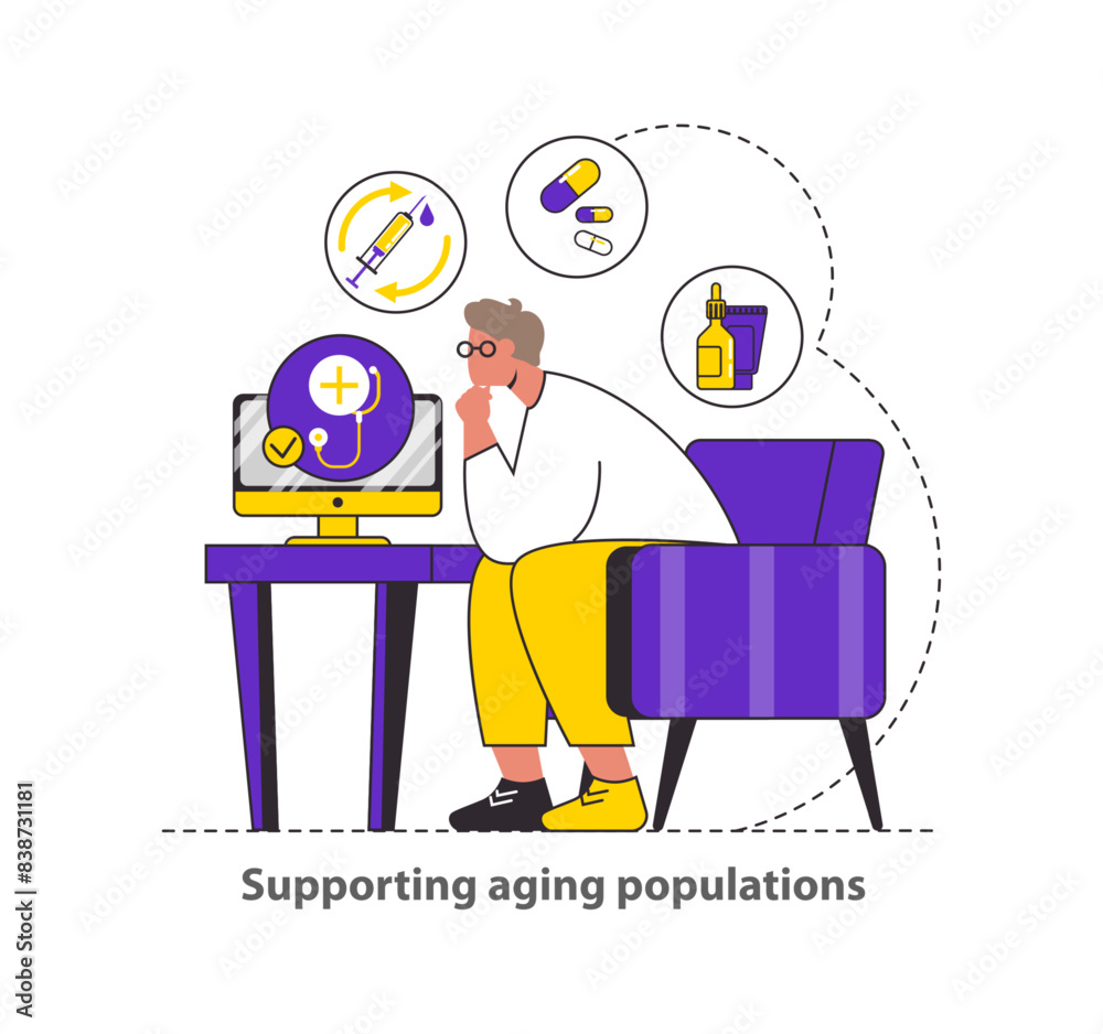 Tech-Assisted Health Flat Vector illustration. Tech-Assisted Health Flat Vector illustration.