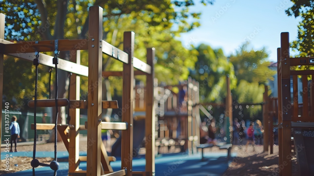 Fototapeta premium Defocused Calisthenics Park: People Exercising with Ample Copy Space