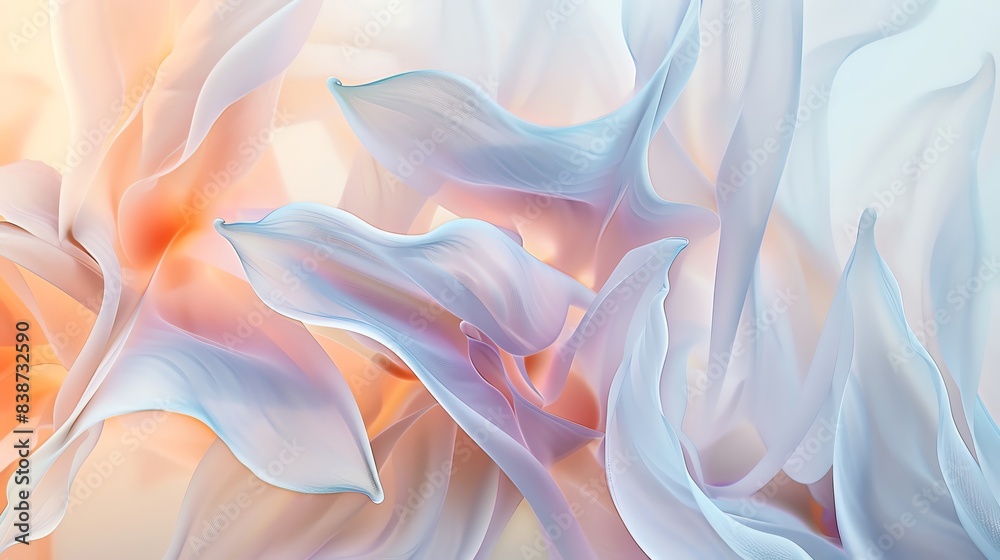 Obraz premium modern, minimalistic art style, silk lily petal wallpaper, light color, see-through, soft light, flowing see-through, precise hyperrealism, mesmerizing color scape, octane
