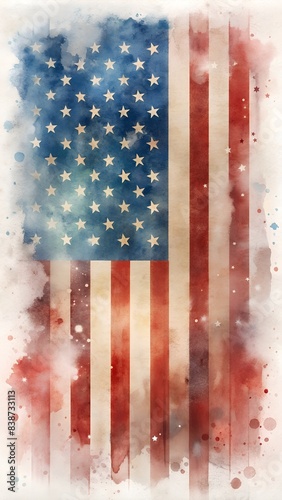 vertical american flag watercolor painting