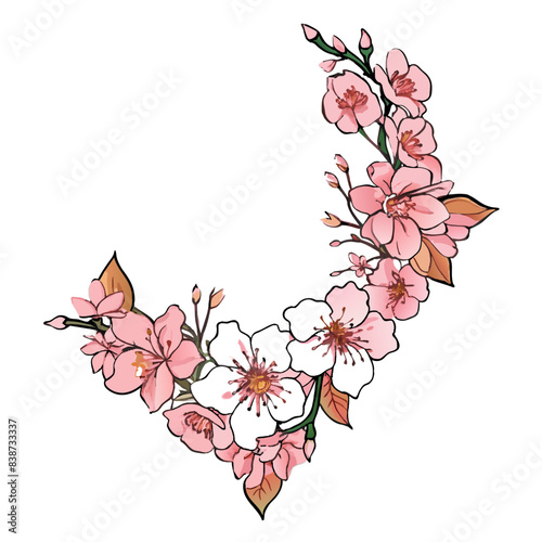 Sketchy Sakura Flower corner Border