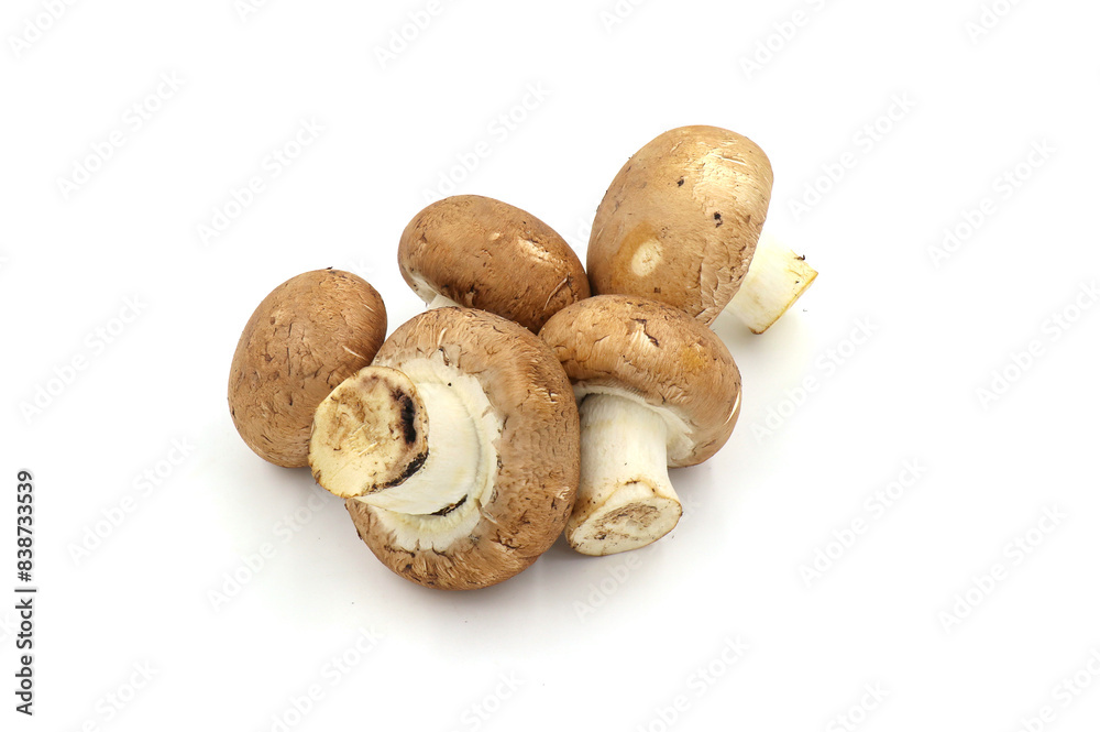 Fresh champignon mushrooms isolated on a white background. full depth of field. Fresh champignon mushrooms isolated on a white background. full depth of field.