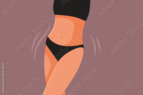 Feminine Torso in Shape After Weight Loss Vector Cartoon. Female body wearing black swimwear after dieting 
