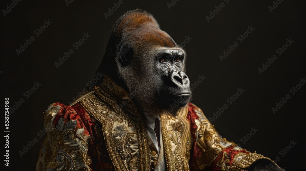 Gorilla is a pianist, playing the piano, on a black background.